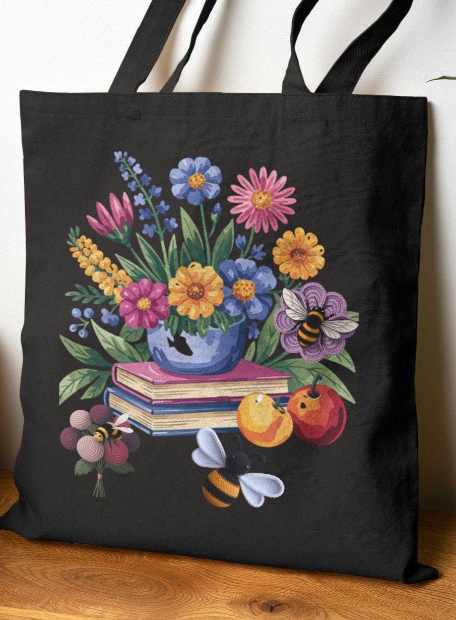 Bumblebee Pressed wildflower Tote Bag Wildflower Garden Canvas Tote Eco Friendly Shopping Bag Botanical Print bag Floral Bee Market Tote Tote Bag – Premium Graphic · Must-Have Style