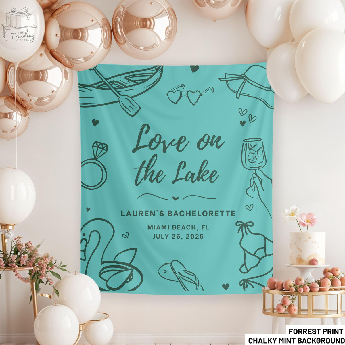 Love On The Lake Bridal Shower Welcome Sign Banner Custom Camping Tapestry Personalized Lake Bach Party Decor Girl Trip Weekend Graphic Tee – Feel-Good Design · Perfect For Daily Wear
