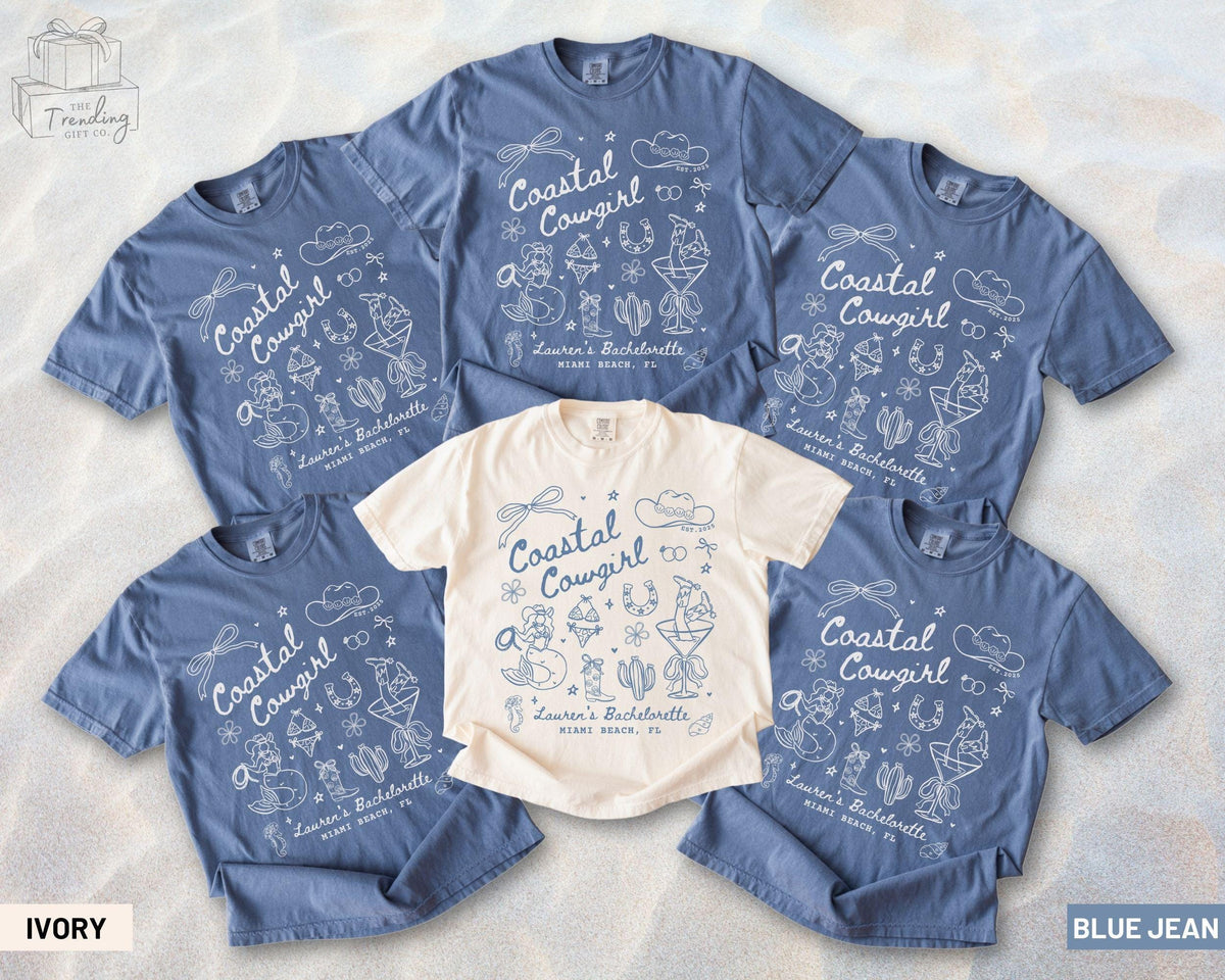 Coastal Cowgirl Bachelorette Party Shirt Western Personalized Charleston Bach Shirt Custom Luxury Beach Girls Trip Tee Bridesmaid Gifts Graphic Tee – Soft Feel · Top Pick For Any Outfit