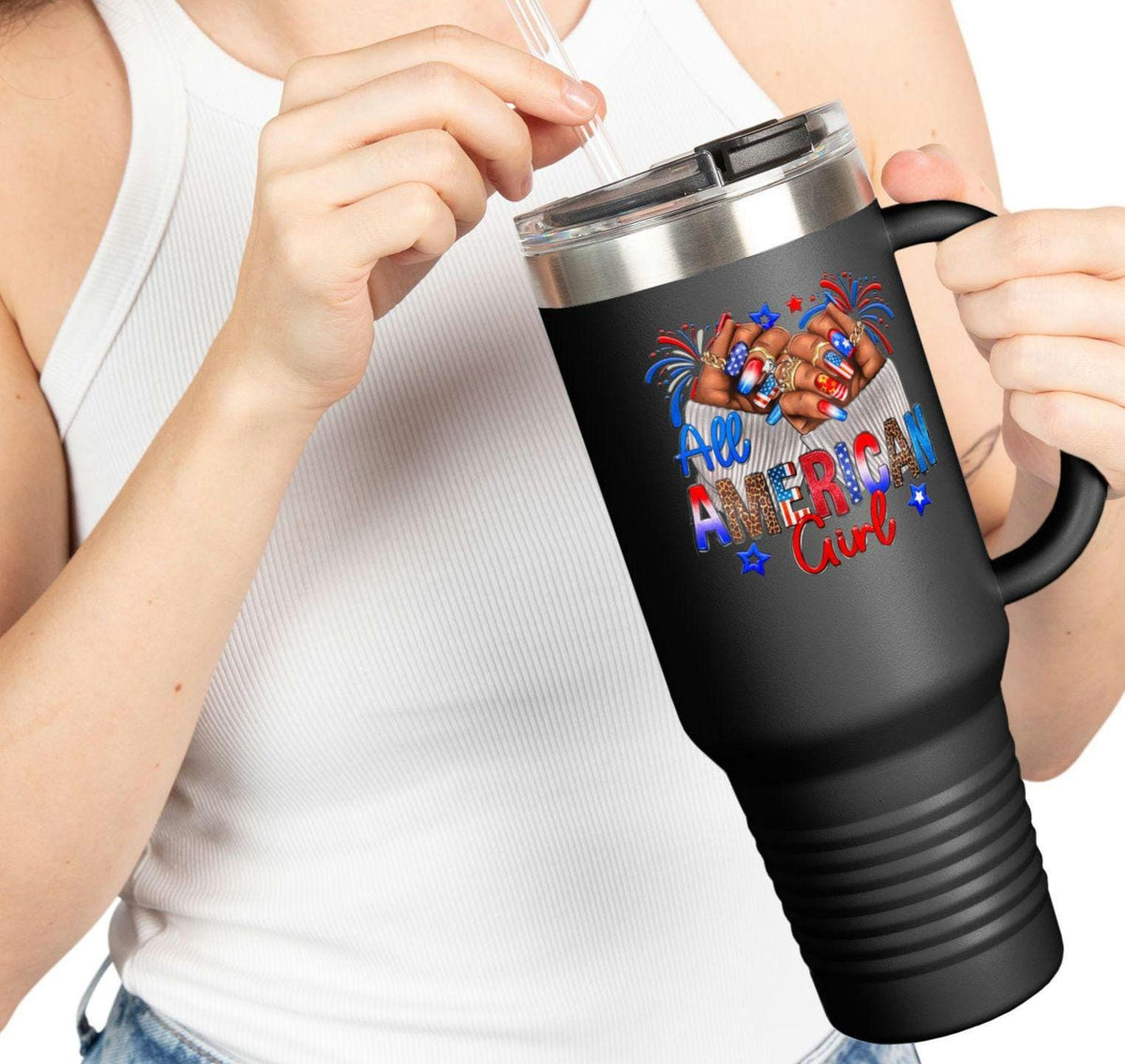 Patriotic Insulated Travel Tumbler Mug 40oz Perfect for Holidays Road Trips BBQs Fourth of July Camping freedom 40oz tumbler Graphic Tee – Everyday Comfort · Must-Have Style
