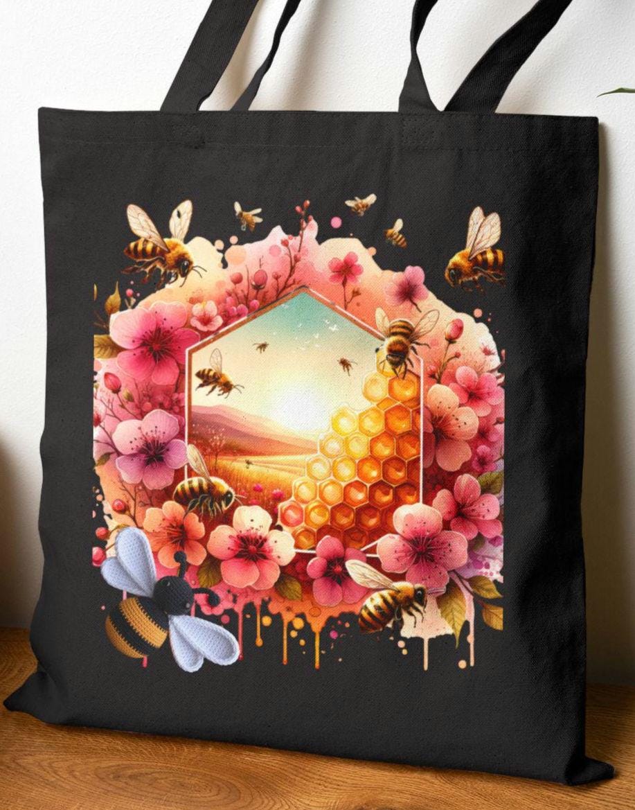 Bee Bliss Tote Bag Eco Friendly Shopping Bag Floral Tote Nature Lover Gift Beach Bag Reusable Grocery Tote Tote Bag – Everyday Comfort · Top Pick For Any Outfit