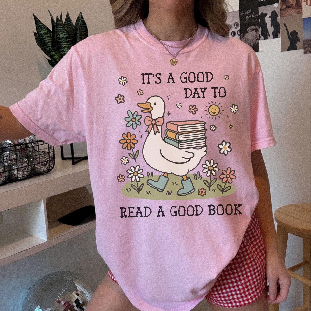 Book Lover Silly Goose Tee Shirt for School Librarian Reading Teacher Cute Romance Reader Bookish TShirt with Flowers for Animal Lover Graphic Tee – Cozy Vibes · Great Gift For Fans