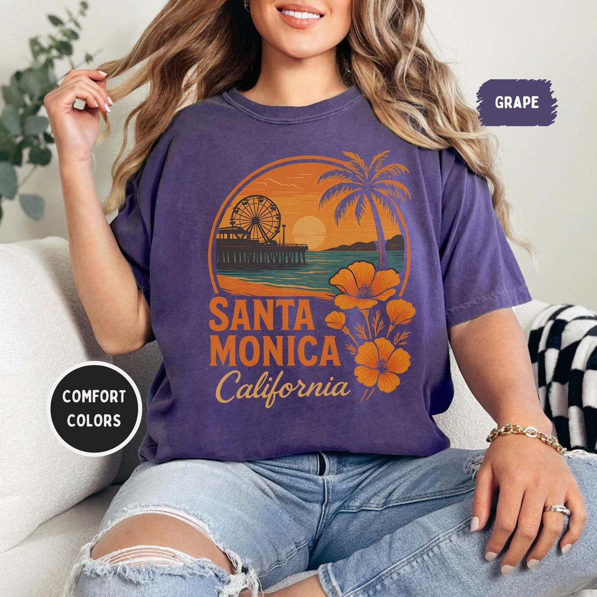 Santa Monica California Comfort Colors Unisex GarmentDyed Tshirt Beach Vibes Tee Coastal Summer Shirt Vacation Apparel Ocean Lover Graphic Tee – Feel-Good Design · Great Gift For Fans
