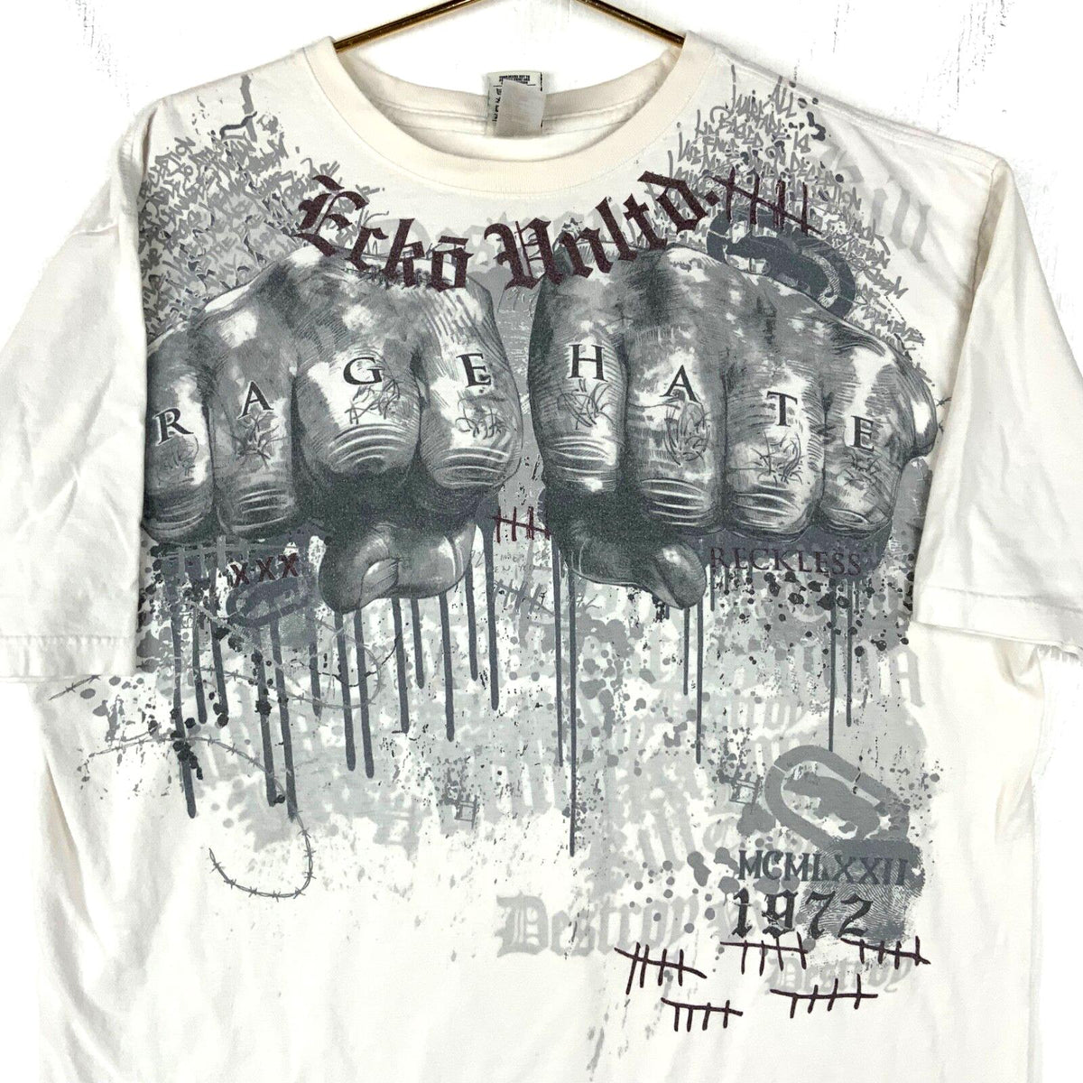 Y2K Eck Unltd TShirt 2XL White Double Sided Grunge Mma Rage Hate Graphic Tee – Aesthetic Look · Trending Graphic Apparel