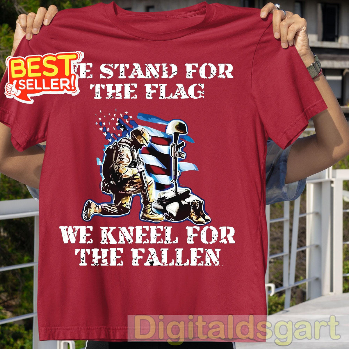 Memorial Day Shirt We Stand for the flage Patriotic American Flag Shirt Army Shirt We Kneel for the fallen American Flag Heart Shirt Graphic Tee – Cozy Vibes · High-Quality Print