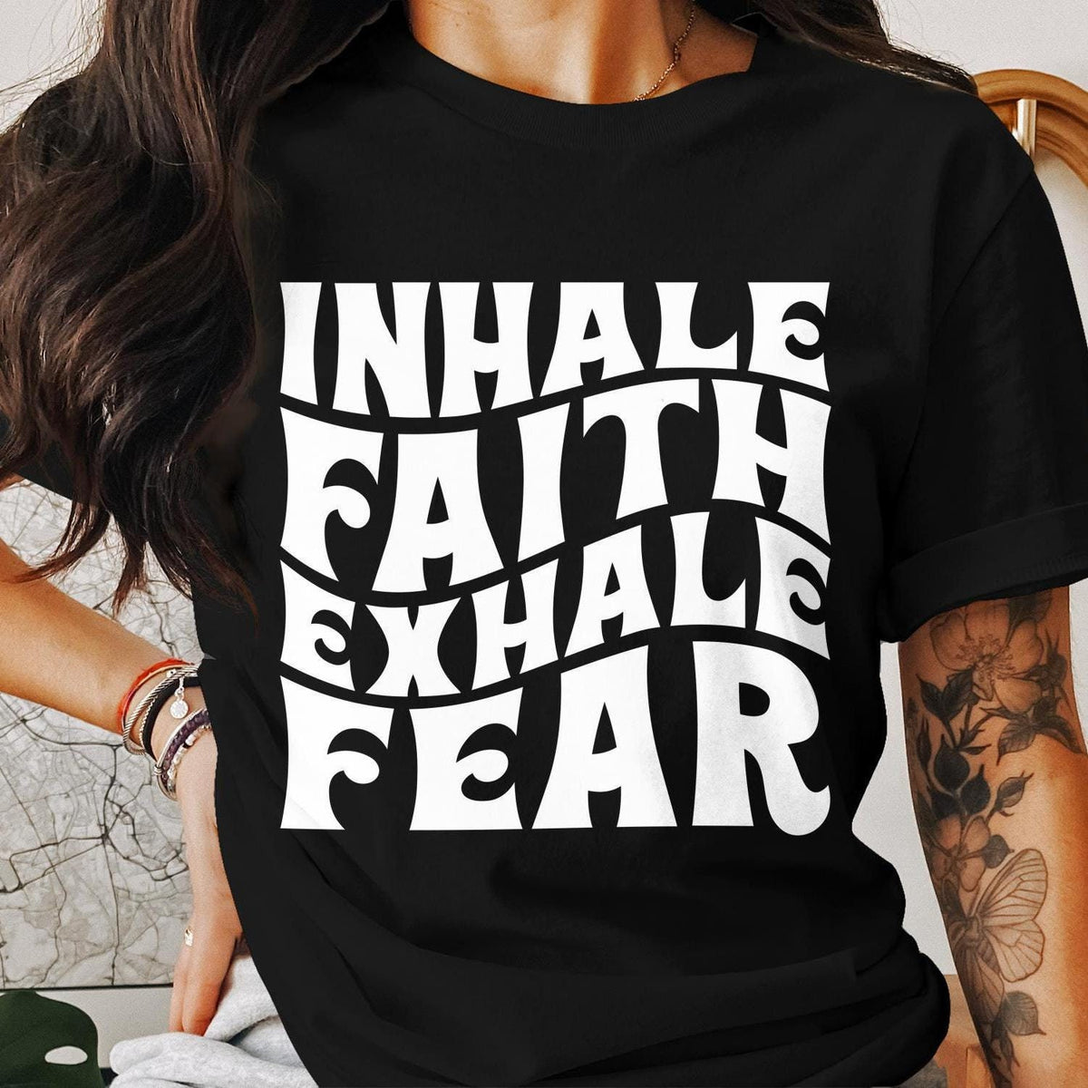 Inhale Faith Exhale Fear Motivational T Shirt Positive Message Tee Inspirational Graphic Shirt Encouraging Quote Top Graphic Tee – Soft Feel · Must-Have Style