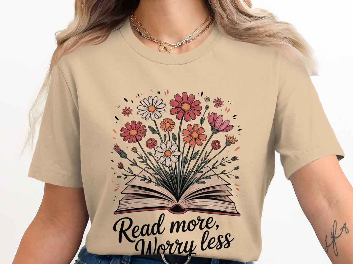 Read More Worry Less TShirt Book Lover Tee Floral Book Shirt Bookworm Gift Reader T Shirt Cute Bookish Top Book Club Outfit Graphic Tee – Premium Graphic · Great Gift For Fans
