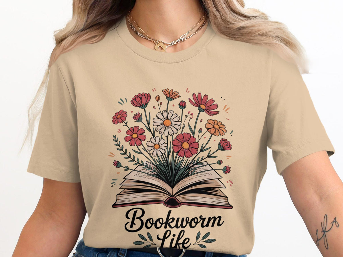 Bookworm Life TShirt Floral Book Design Reading Lover Tee Bookish Shirt Unique Gift Idea Book Reader Apparel Stylish Graphic Tee Graphic Tee – Feel-Good Design · Must-Have Style