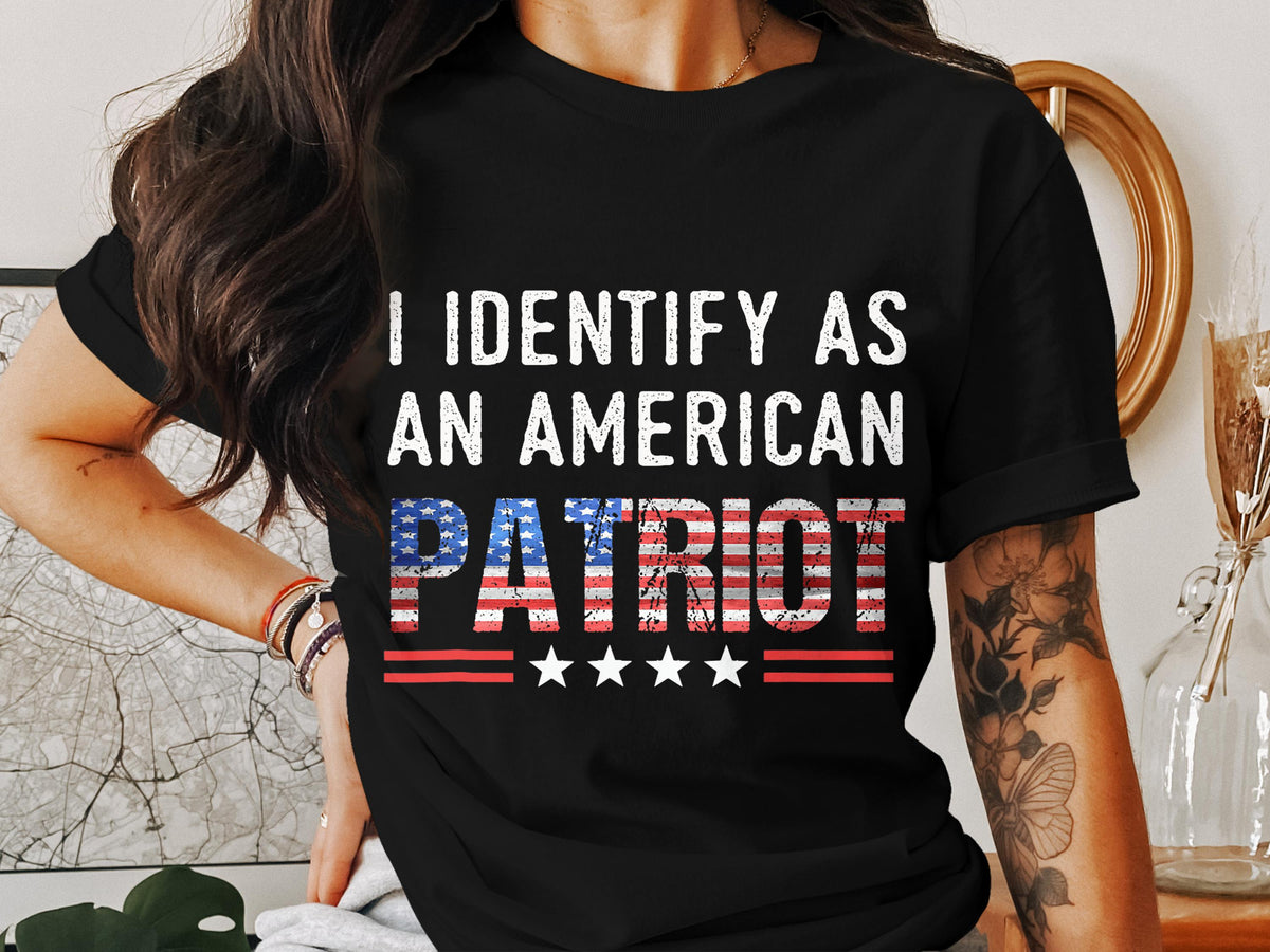 American Patriot T Shirt Patriotic Pride USA Flag Graphic Identify As American Distressed Design Patriotic Gift Fourth of July Tee Graphic Tee – Premium Graphic · Perfect For Daily Wear