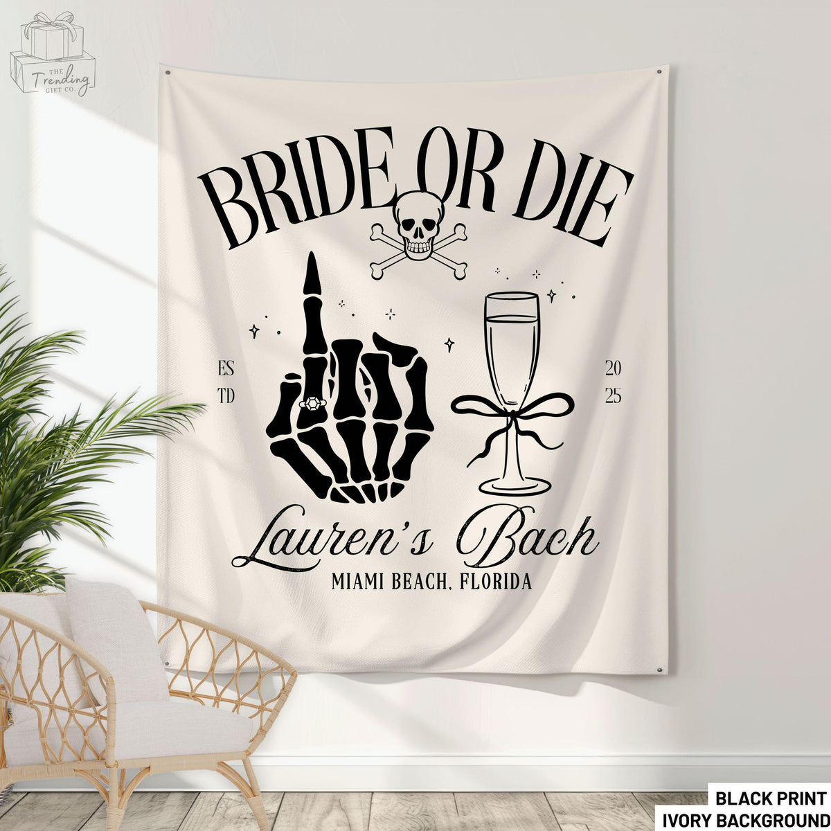 Bride or Die Bachelorette Party Decor Personalized Gothic Skeleton Bride Photo Backdrop TapestryFunny Halloween Wedding Banner Graphic Tee – Feel-Good Design · Top Pick For Any Outfit