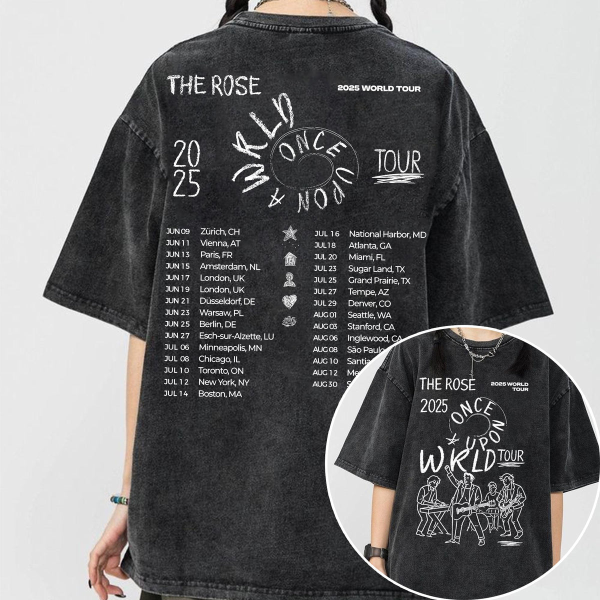 The Rose Once Upon AWRLD World Tour 2025 Mineral Wash Tee The Rose WRLD Tracklist Shirt The Rose WRLD Road Map Shirt The Rose Members Graphic Tee – Feel-Good Design · Must-Have Style