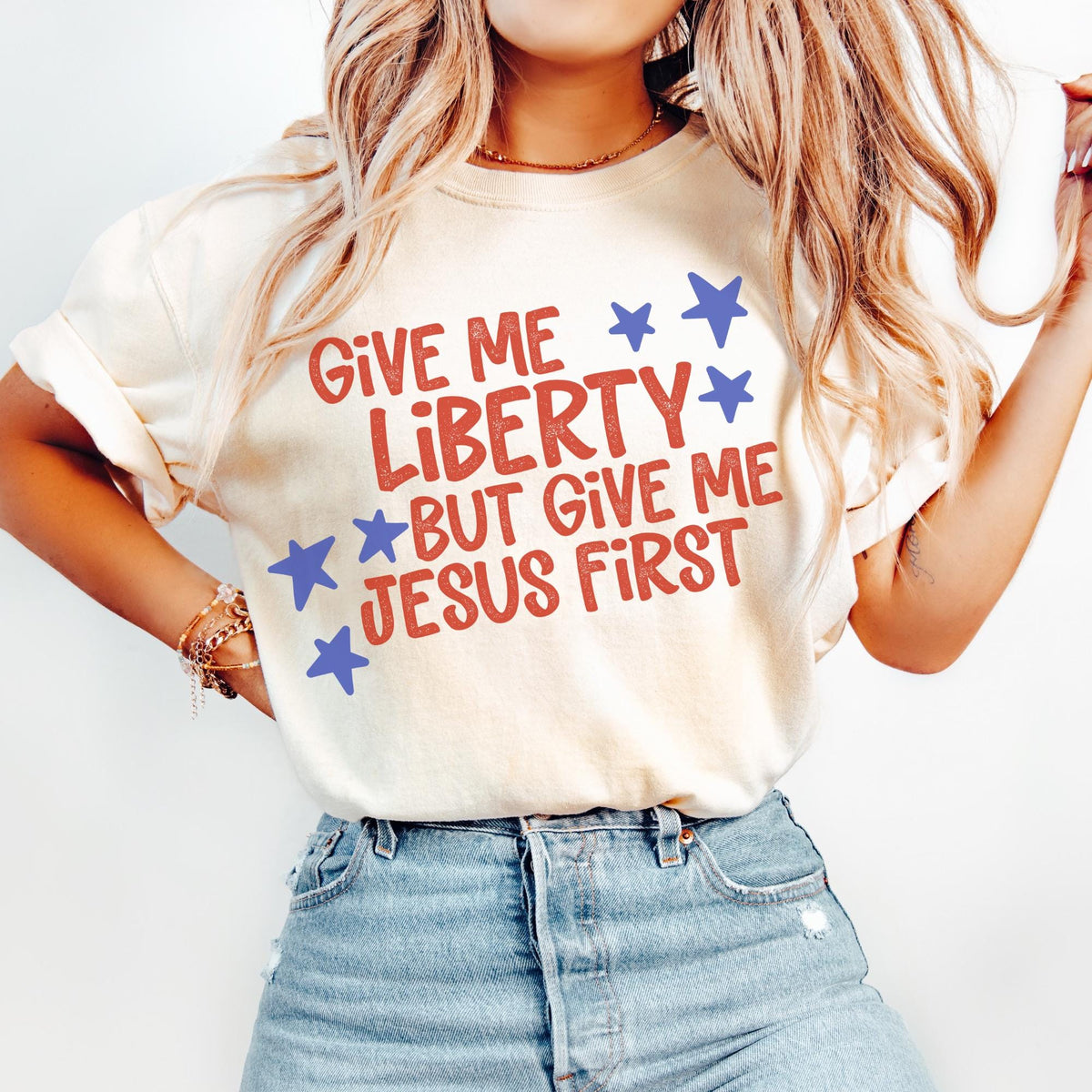 Give Me Liberty But Give Me Jesus First Christian 4th of July Shirt July 4th Shirt July 4th Tee Independence Day Shirt 4th of July Partt Graphic Tee – Cozy Vibes · Perfect For Daily Wear