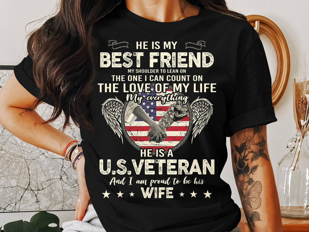 Veteran Wife T Shirt American Flag Proud Wife US Veteran Best Friend Love of My Life Patriotic Tee Graphic Tee – Aesthetic Look · Perfect For Daily Wear