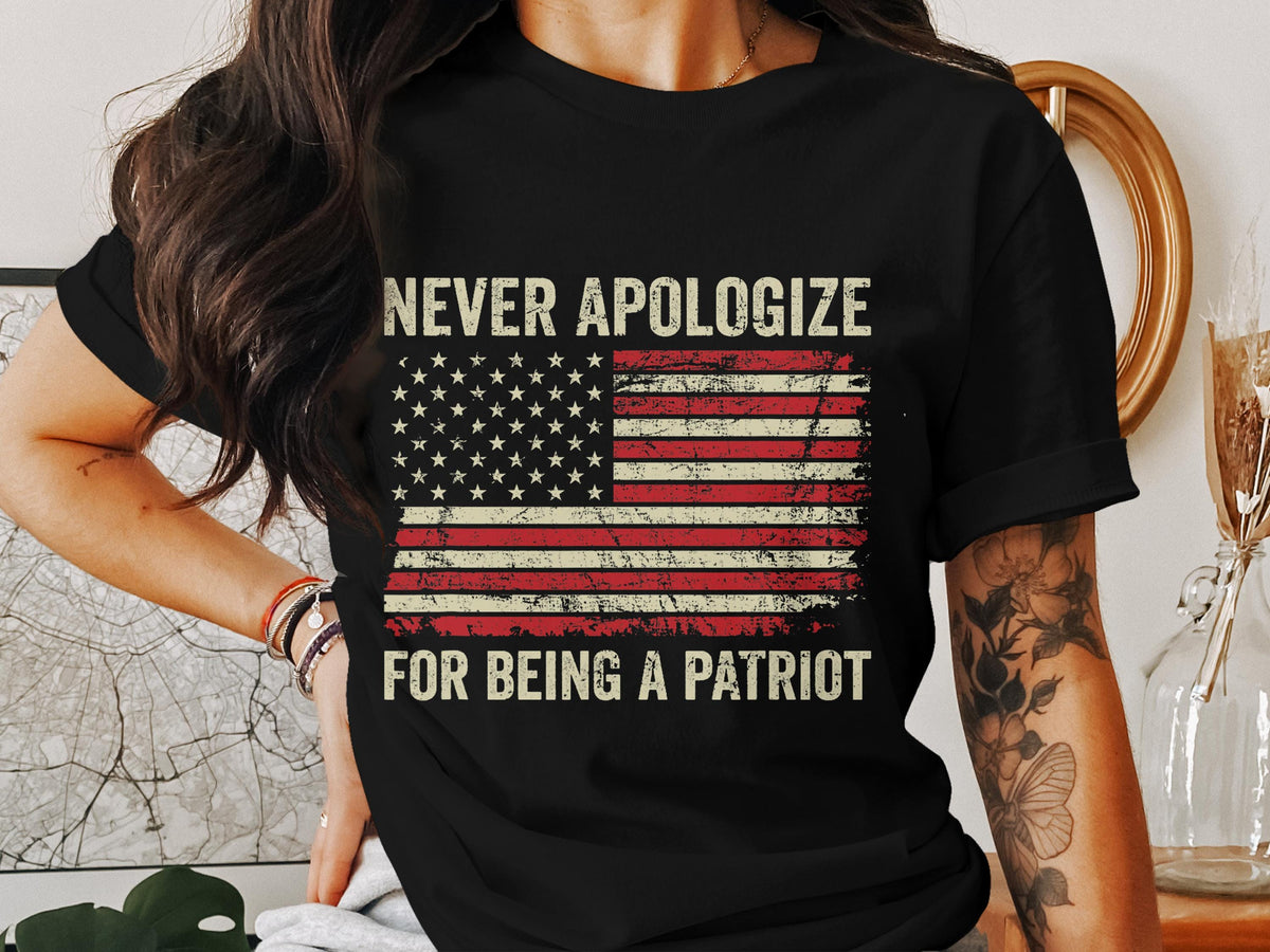 Never Apologize Patriot Tee American Flag Shirt Distressed Flag T Shirt USA Pride Gift Patriotic T Shirt Patriotic Apparel Graphic Tee – Fan Favorite · Must-Have Style