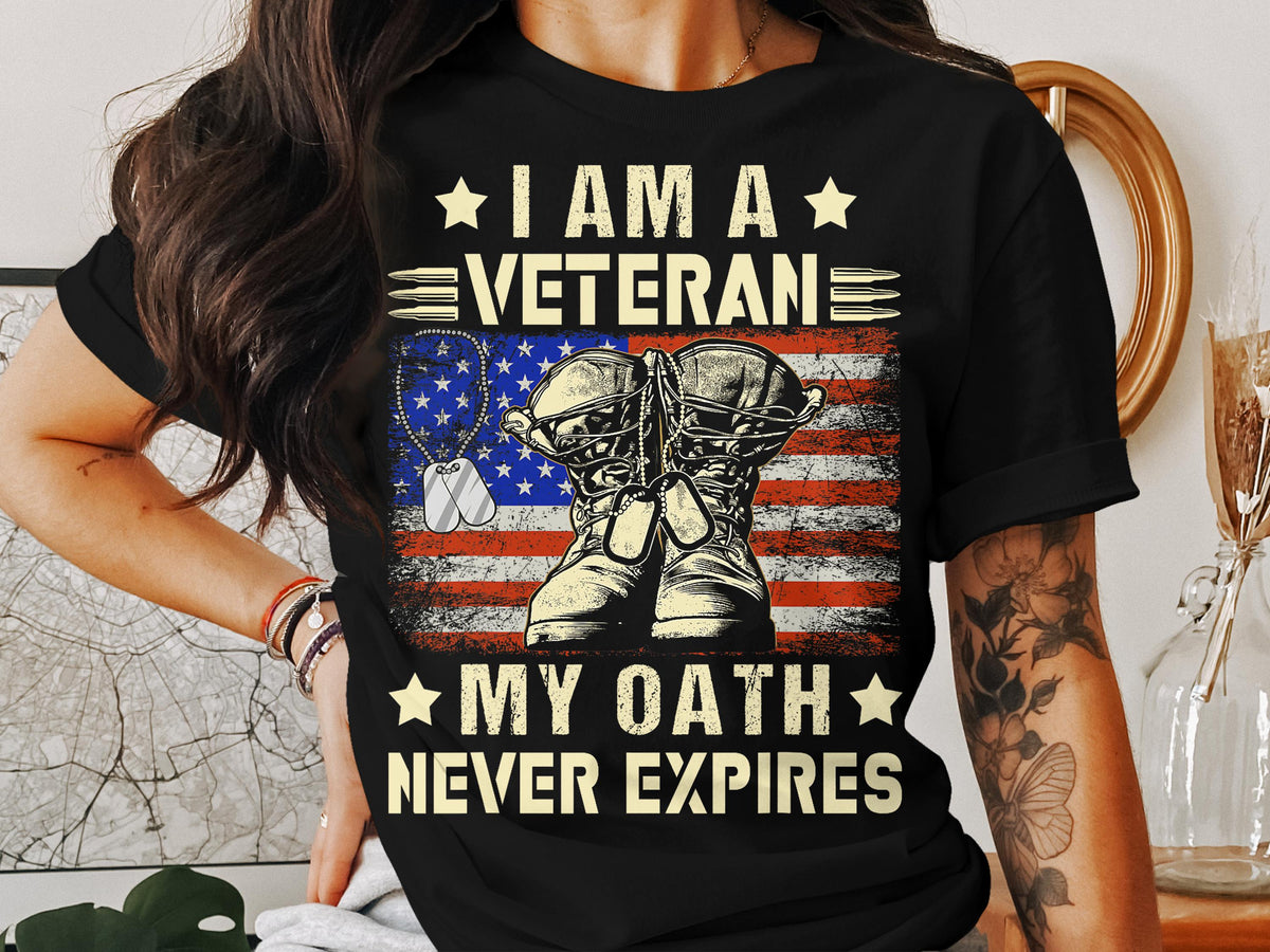 Veteran T Shirt Patriotic Shirt Military T Shirt American Flag Shirt Boots and Tags Tee Veteran Gift Never Expires Oath Graphic Tee – Bold Style · Must-Have Style