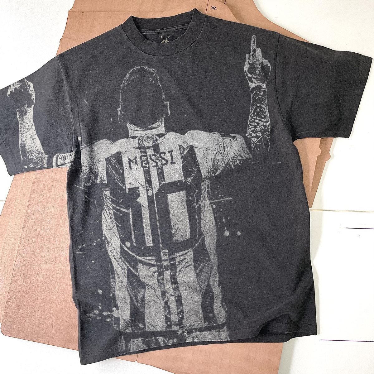 Lionel Messi Argentina Handmade Bleached t shirt Soccer Unisex Faded black cotton t shirt spray art Football Gift for him Gift for her Graphic Tee – Everyday Comfort · Perfect For Daily Wear