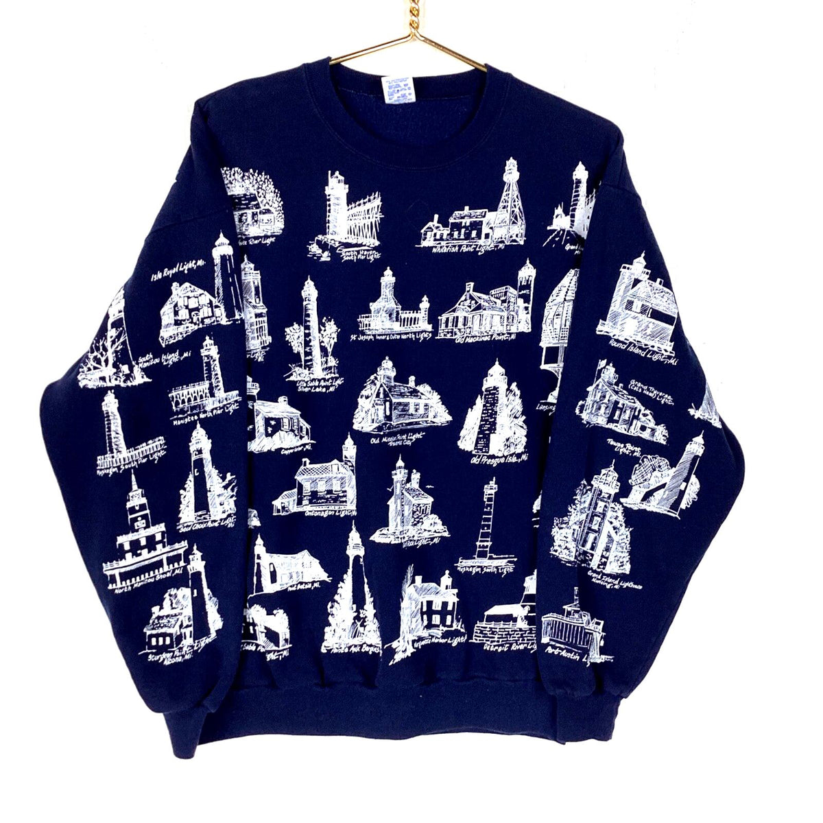Vintage Landmark Sweatshirt Crewneck Size Large Blue Usa All Over Print Sweatshirt – Aesthetic Look · Must-Have Style