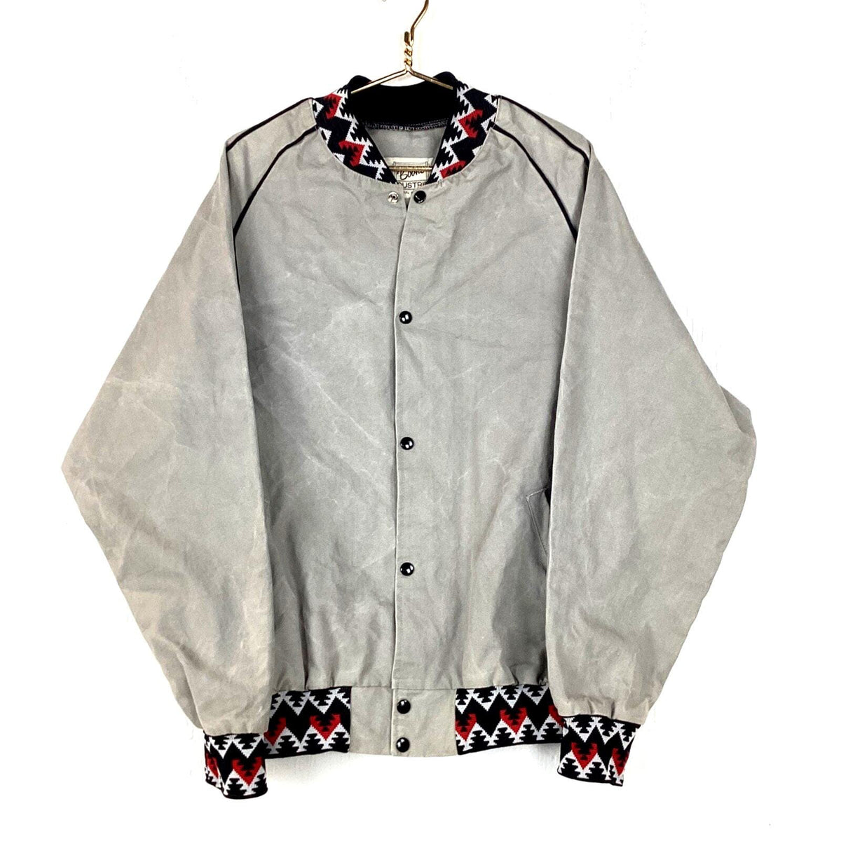 Vintage 199039s Bomber Jacket Size Large Grey Snap Button Made Usa Canvas Aztec Graphic Tee – Easygoing Wear · Must-Have Style