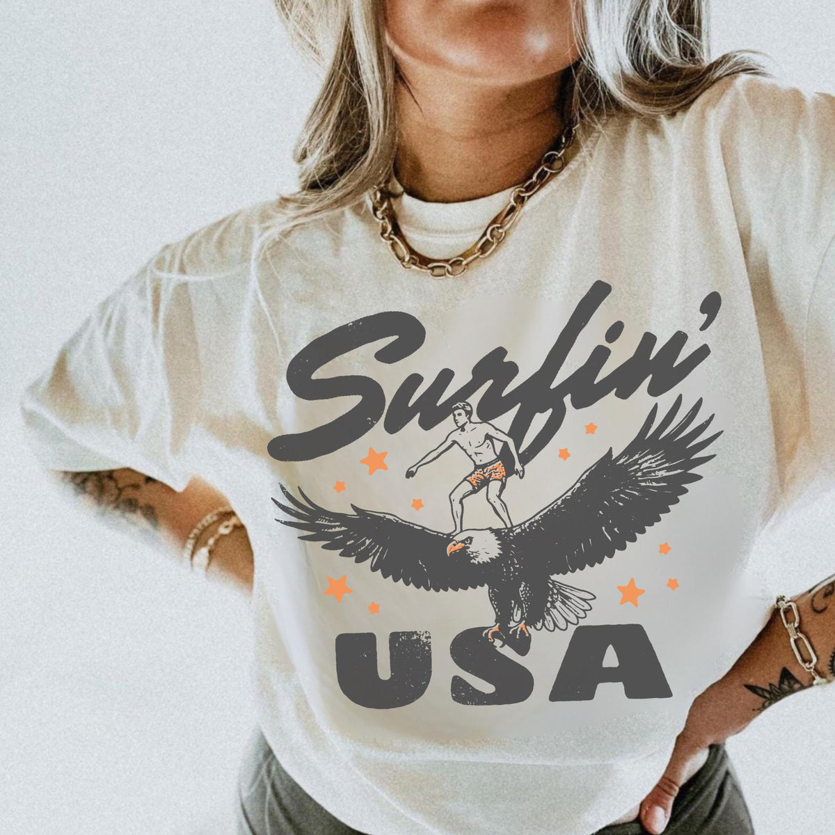 Comfort Colors Surfin USA Cowgirl Shirt Eagle Shirt Western 4th of July 4th Tee Graphic Tee – Soft Feel · Perfect For Daily Wear