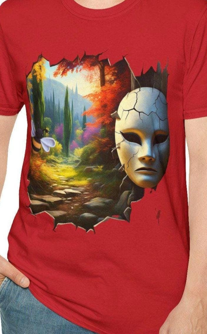 Good and evil mask Surreal Landscape Print Unisex Softstyle T Shirt Fantasy Tree Mask Tee Digital Art Scene Shirt Fantasy art mask art Graphic Tee – Fan Favorite · Trending Graphic Apparel