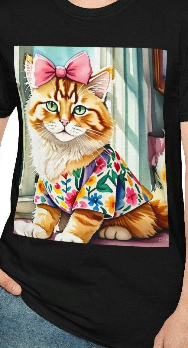Cat Wildflower Coquette Bow Tie Unisex Softstyle T Shirt Cat Lover Tee Floral Animal Shirt Gift for Cat Mom Cute Kitty Top Graphic Tee – Everyday Comfort · Great Gift For Fans