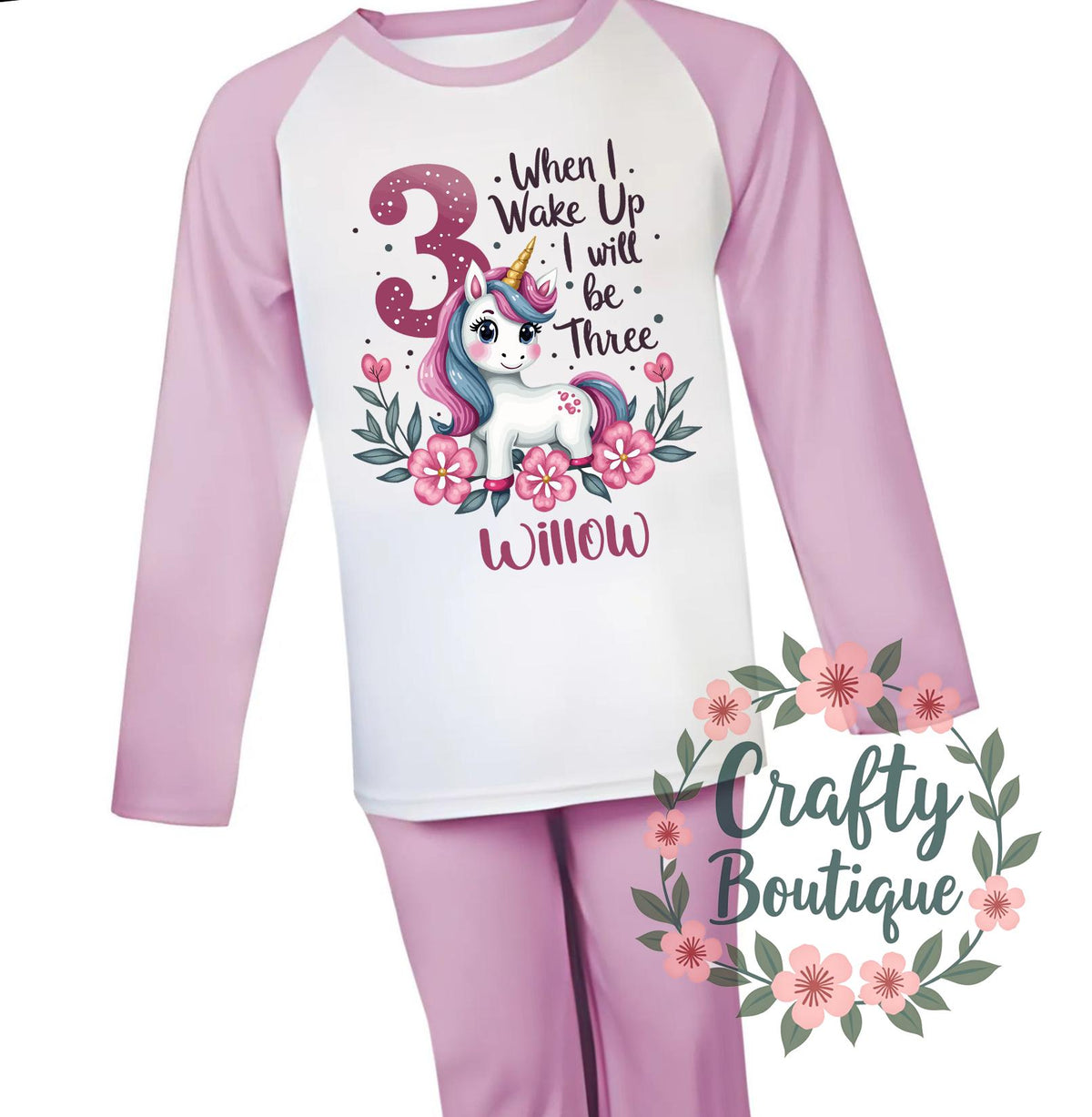 3 Year Old Girls Birthday PJs 3rd Birthday Tshirt When I Wake Up I Will Be 3 Unicorn Theme Pajamas I am Three Shirt Gift 1386 Graphic Tee – Feel-Good Design · High-Quality Print