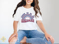 Proud to Be an American T Shirt Retro Rainbow 4th of July Tee USA Patriotic Shirt Vintage Red White Blue Graphic Top Graphic Tee – Soft Feel · High-Quality Print