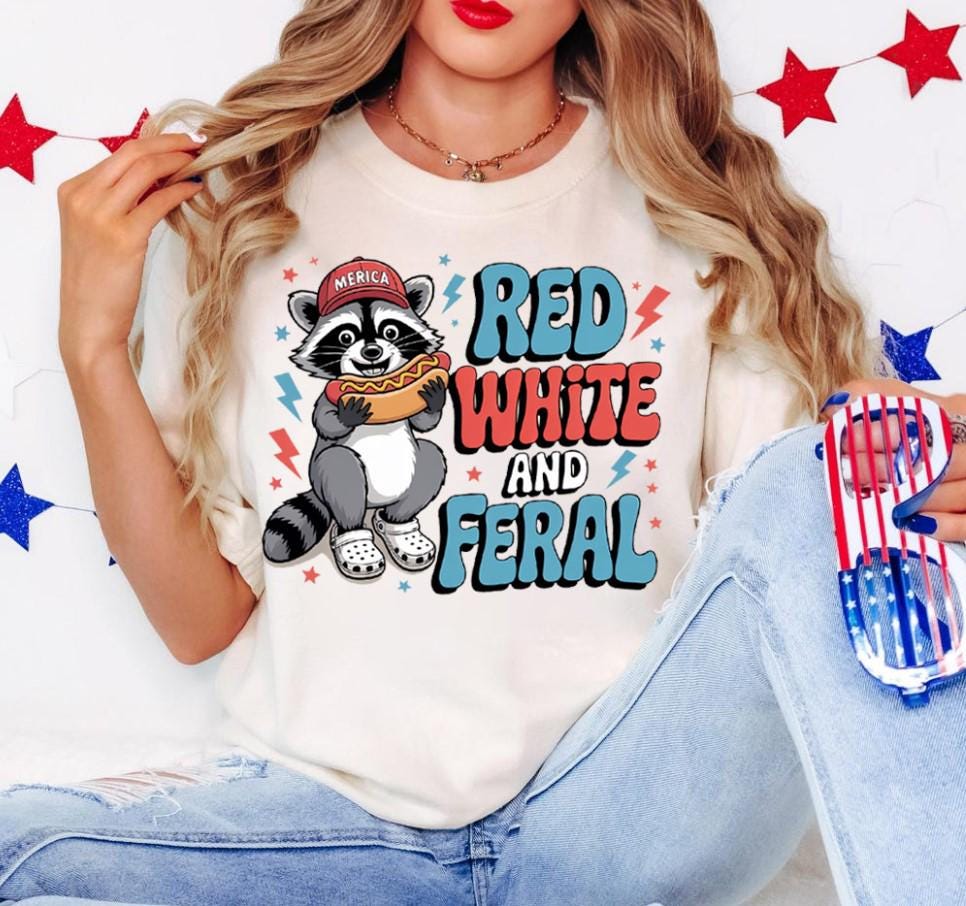 Funny Raccoon Feral Free Shirt 4th of July T Shirt American Feral Girl Summer Meme Shirt Patriotic Independence Day Gift Graphic Tee – Soft Feel · Great Gift For Fans