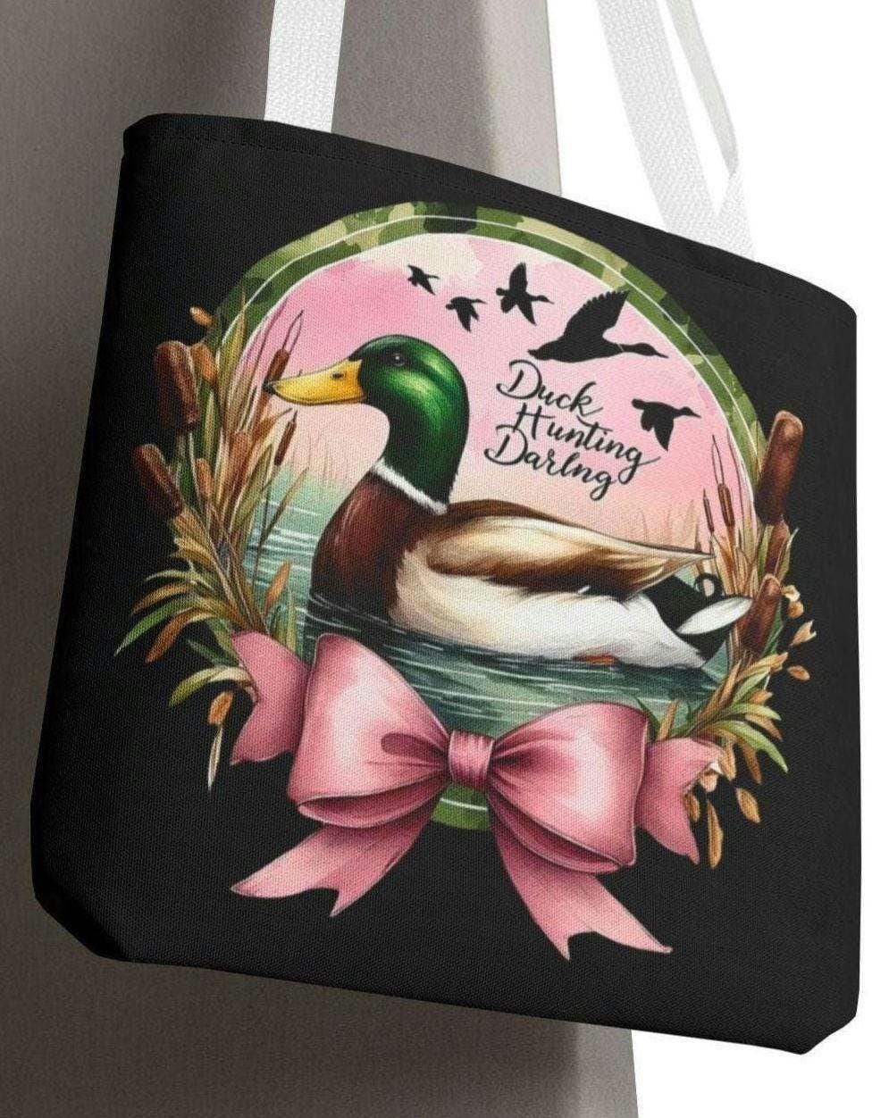 Coquette Duck Hunting Darling Tote Bag Eco Friendly Shopping Tote Perfect Gift for Hunters Outdoor Adventure Bag Coquette Flower bow tie Tote Bag – Bold Style · Perfect For Daily Wear