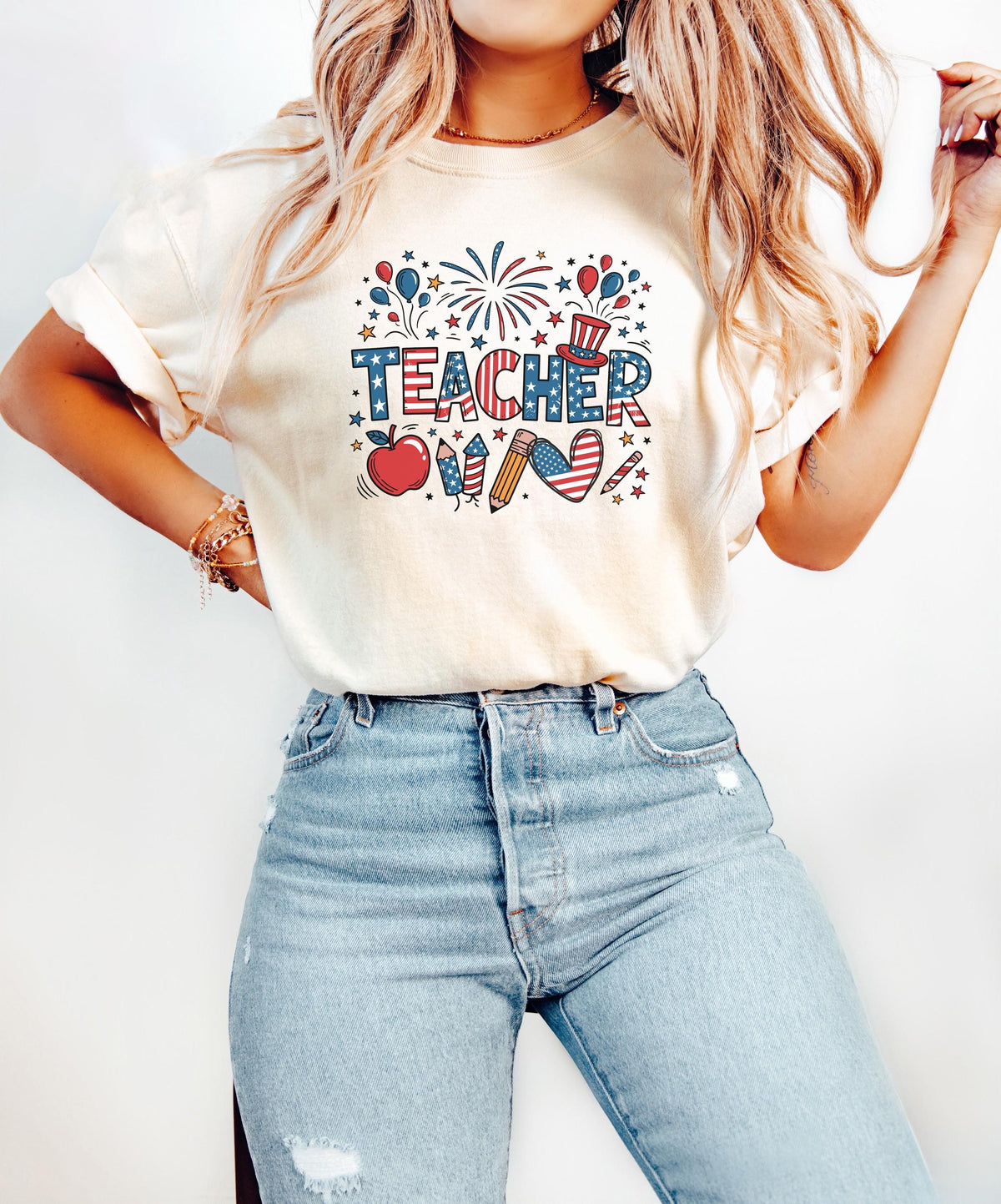 USA Teacher Shirt 4th of July Tee Patriotic Teacher T shirt Red White Blue Teacher Gift Independence Day School Shirt Graphic Tee – Everyday Comfort · Great Gift For Fans
