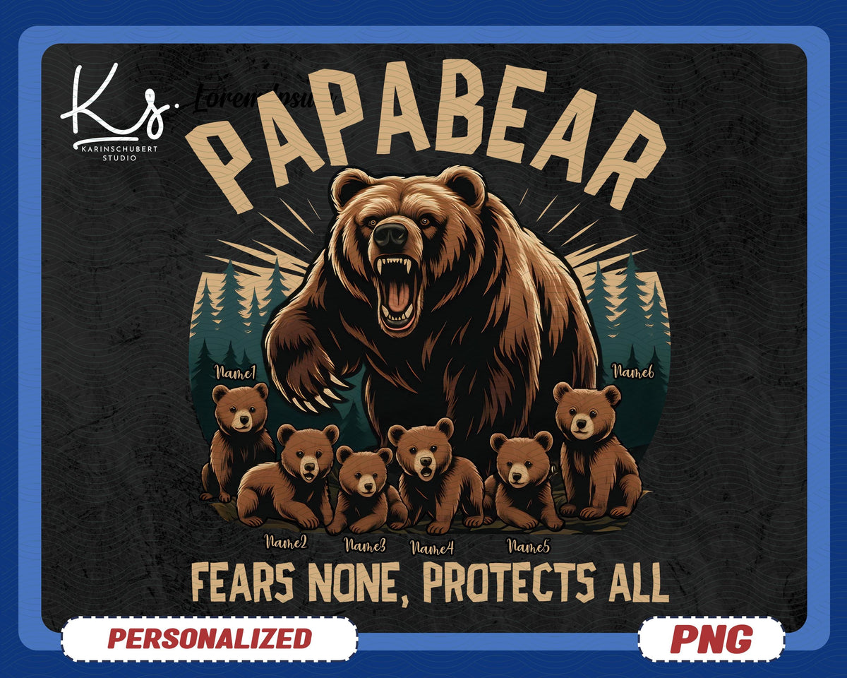 Papa Bear Mode Always On PNG Papa bear Shirt Grandpa Bear Png Father39s Day Personalized Papa with grandkids name Png Digital Download Graphic Tee – Fan Favorite · High-Quality Print
