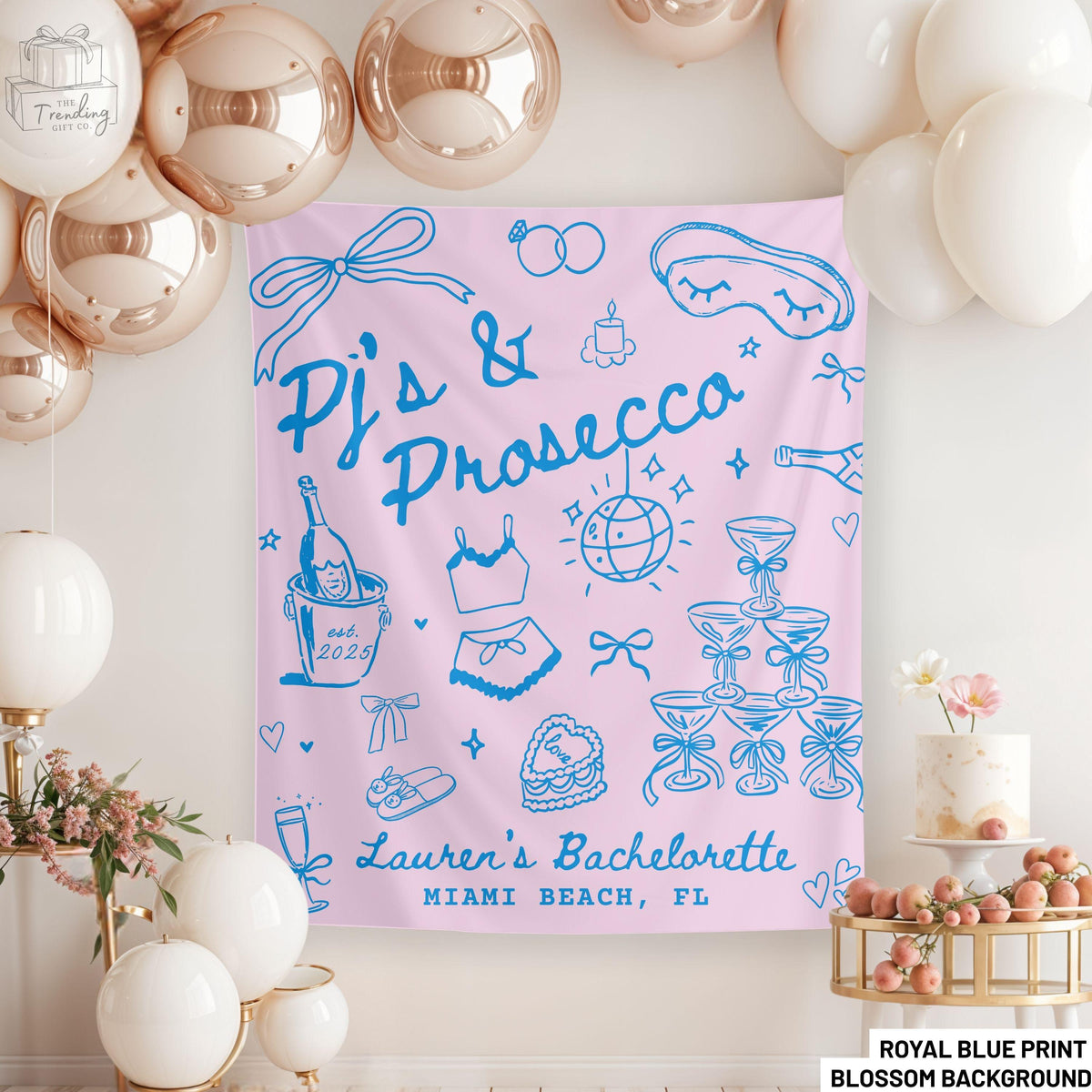 Pj39s and Prosecco Bachelorette Party Banner Champagne Slumber Part Photo Backdrop Decoration Custom Bach Tapestry Spa Bridal Shower Banner Graphic Tee – Fan Favorite · High-Quality Print
