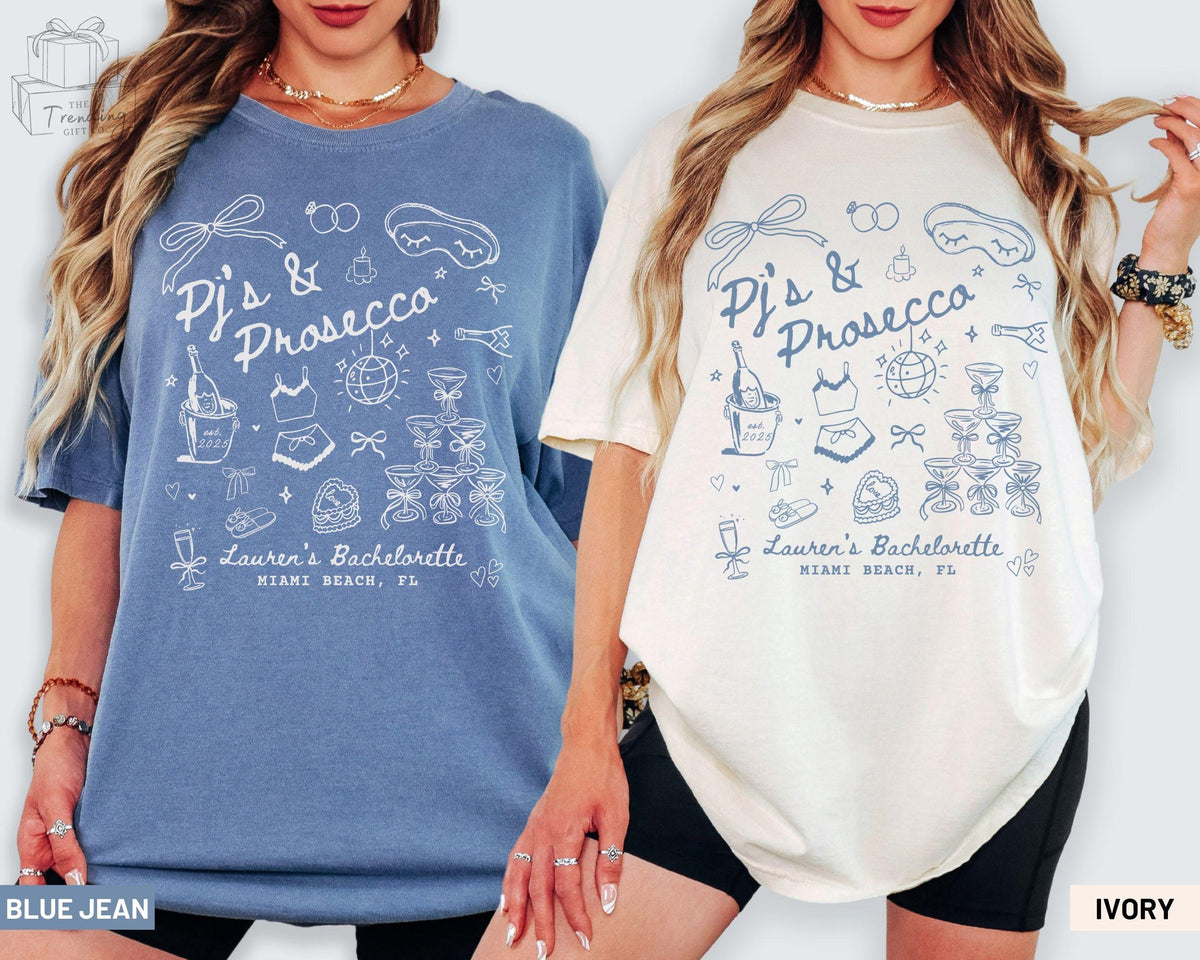 Pj39s and Prosecco Bachelorette Party TShirt Girls Gone Mild Tee Spa Bach Girls Night In Luxury Bach Merch Champagne Slumber Party Shirt Graphic Tee – Bold Style · Must-Have Style