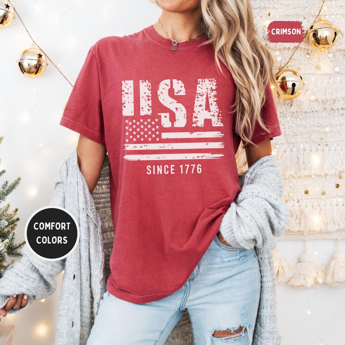 Patriotic Tee American Flag Shirt July 4th Comfort Colors Top USA Independence Day Unisex GarmentDyed Tshirt Red White Blue Tee Graphic Tee – Fan Favorite · Must-Have Style