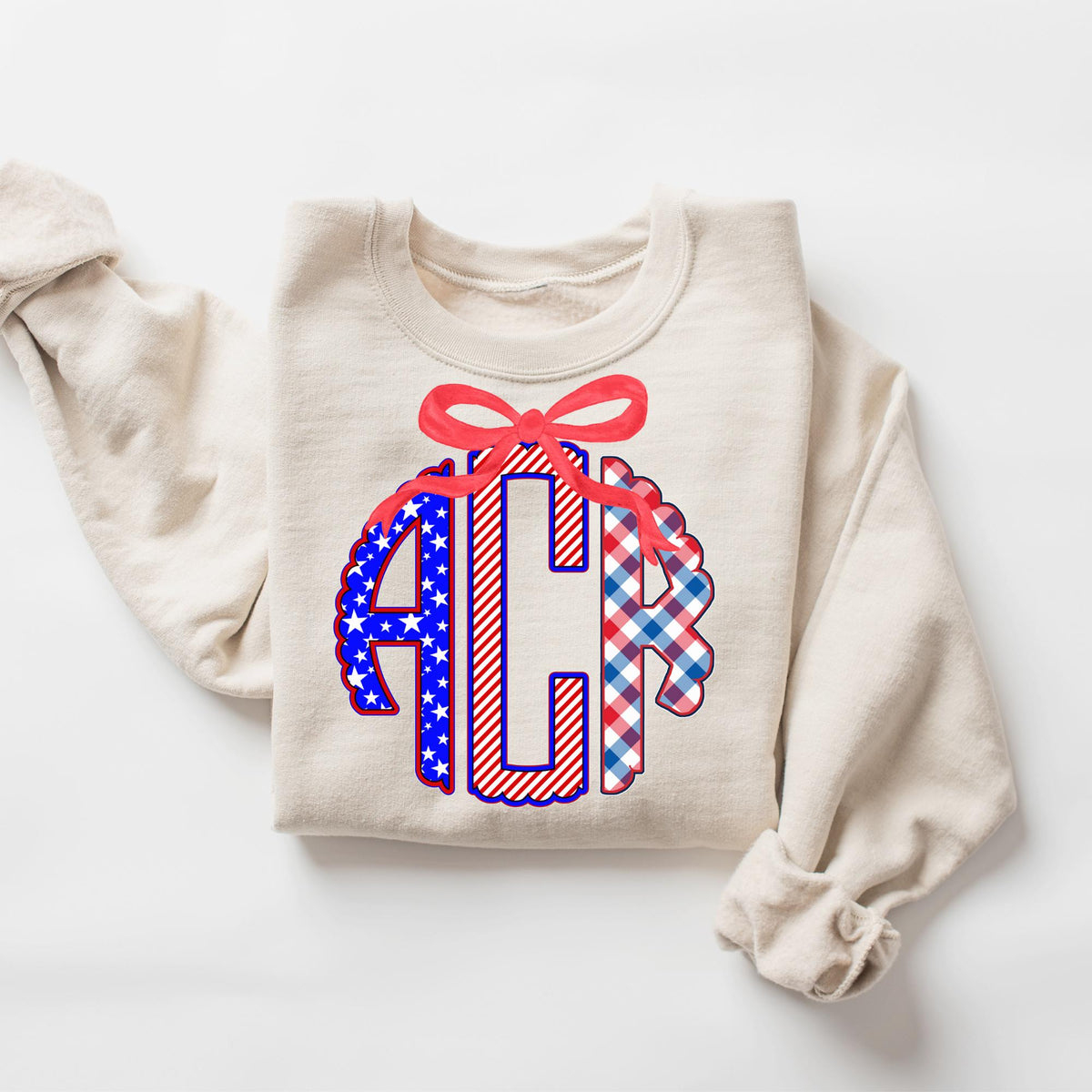 Personalized Fourth of July Shirt Monogrammed Shirt Bow Monogram USA shirt Independence Day 4th of July Shirt July 4th Sweatshirt Sweatshirt – Warm & Stylish · Top Pick For Any Outfit