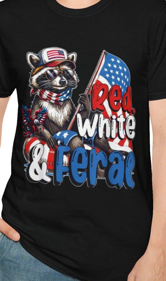 Patriotic Raccoon T Shirt Fourth of July Tee Summer Wear Gift for Animal Lovers Casual Shirt Red White Ferocious Style Graphic Tee – Feel-Good Design · Great Gift For Fans