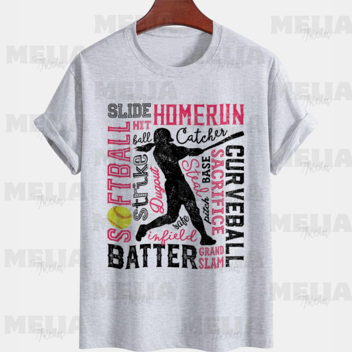 Softball Typography PNG Design for T Shirt Print Funny Batter Pitcher Catcher Word Art Graphic for Sublimation DIY Crafts Cricut Project Graphic Tee – Fan Favorite · Great Gift For Fans