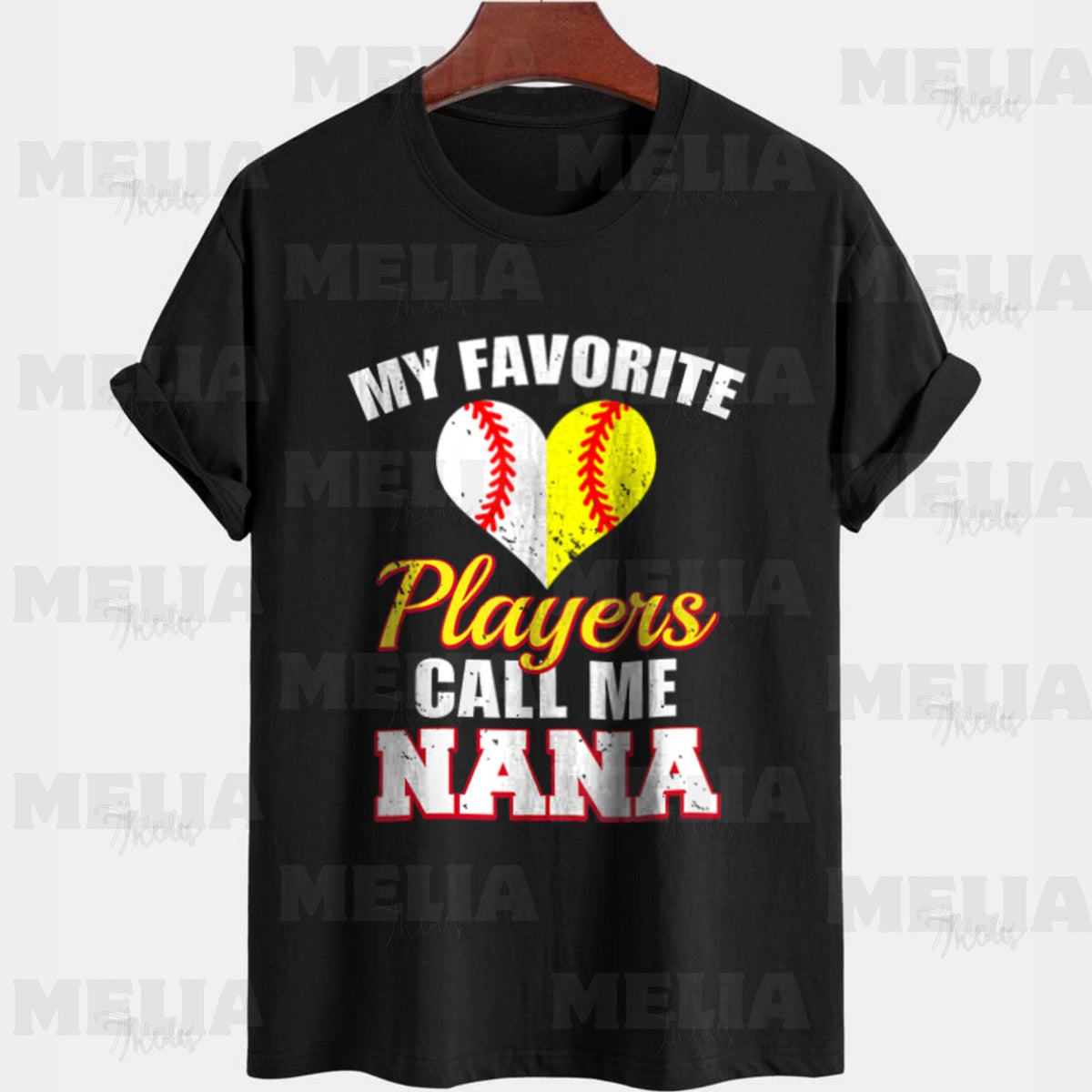 Baseball Softball Nana T Shirt Design PNG Heart Split into Two Balls for Grandma Who Loves Supporting Her Grandkids Graphic Tee – Soft Feel · Great Gift For Fans