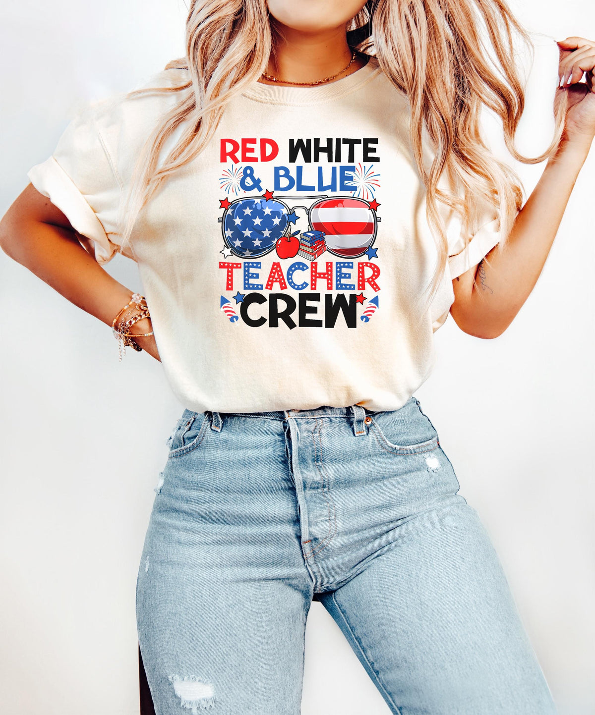 Red White Blue Teacher Shirt Patriotic Teacher Crew Tee 4th of July School Shirt USA Flag Shirt Teacher Outfit Independence Day Tee Graphic Tee – Feel-Good Design · Great Gift For Fans