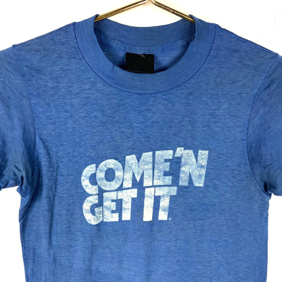 Vintage 198039s Come N Get It TShirt Small Blue Single Stitch Usa Graphic Tee – Aesthetic Look · Top Pick For Any Outfit