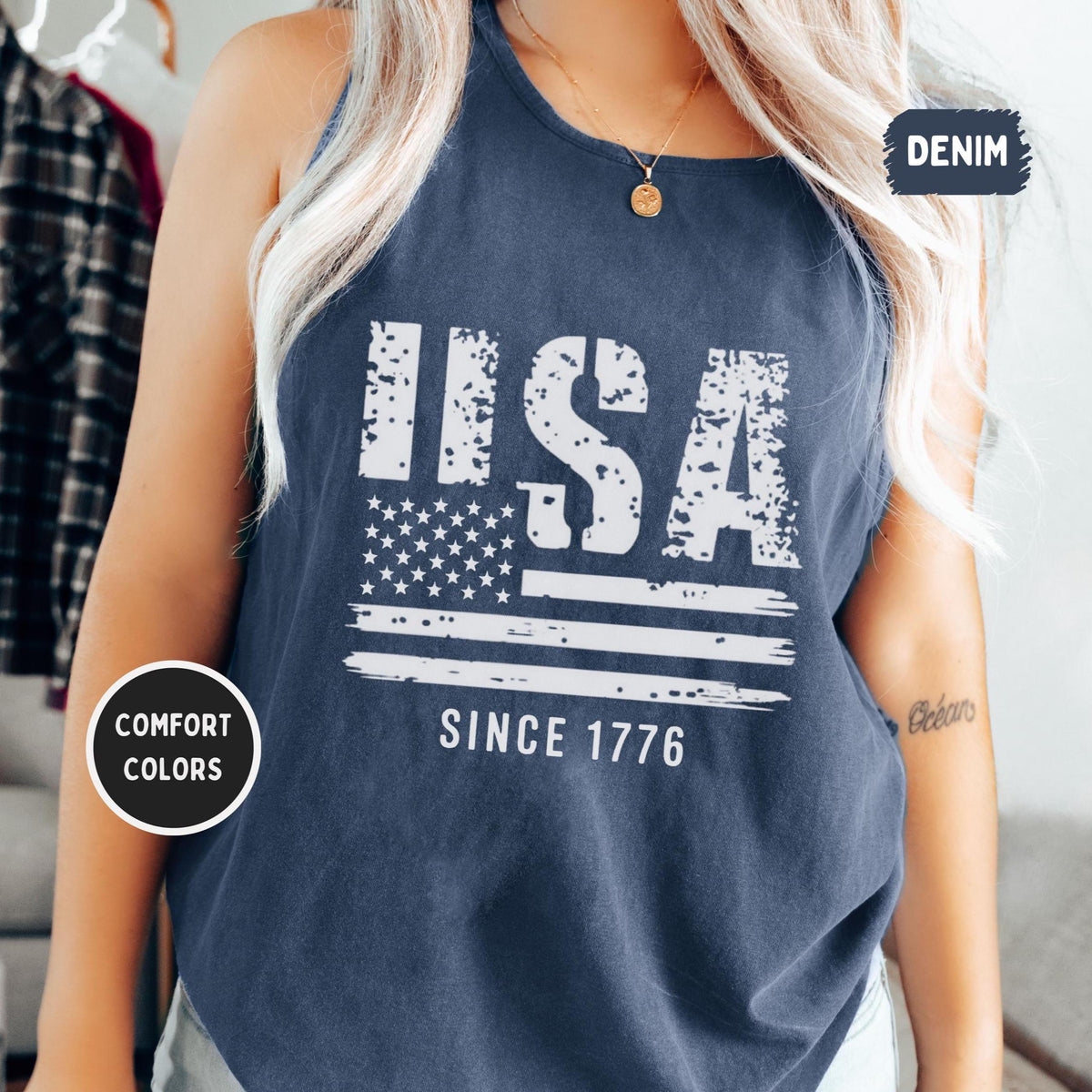 Patriotic Tank Top 4th of July American Flag Shirt Red White Blue USA Independence Day Tee Unisex Sleeveless Summer Apparel Comfort Tank Top – Fan Favorite · High-Quality Print