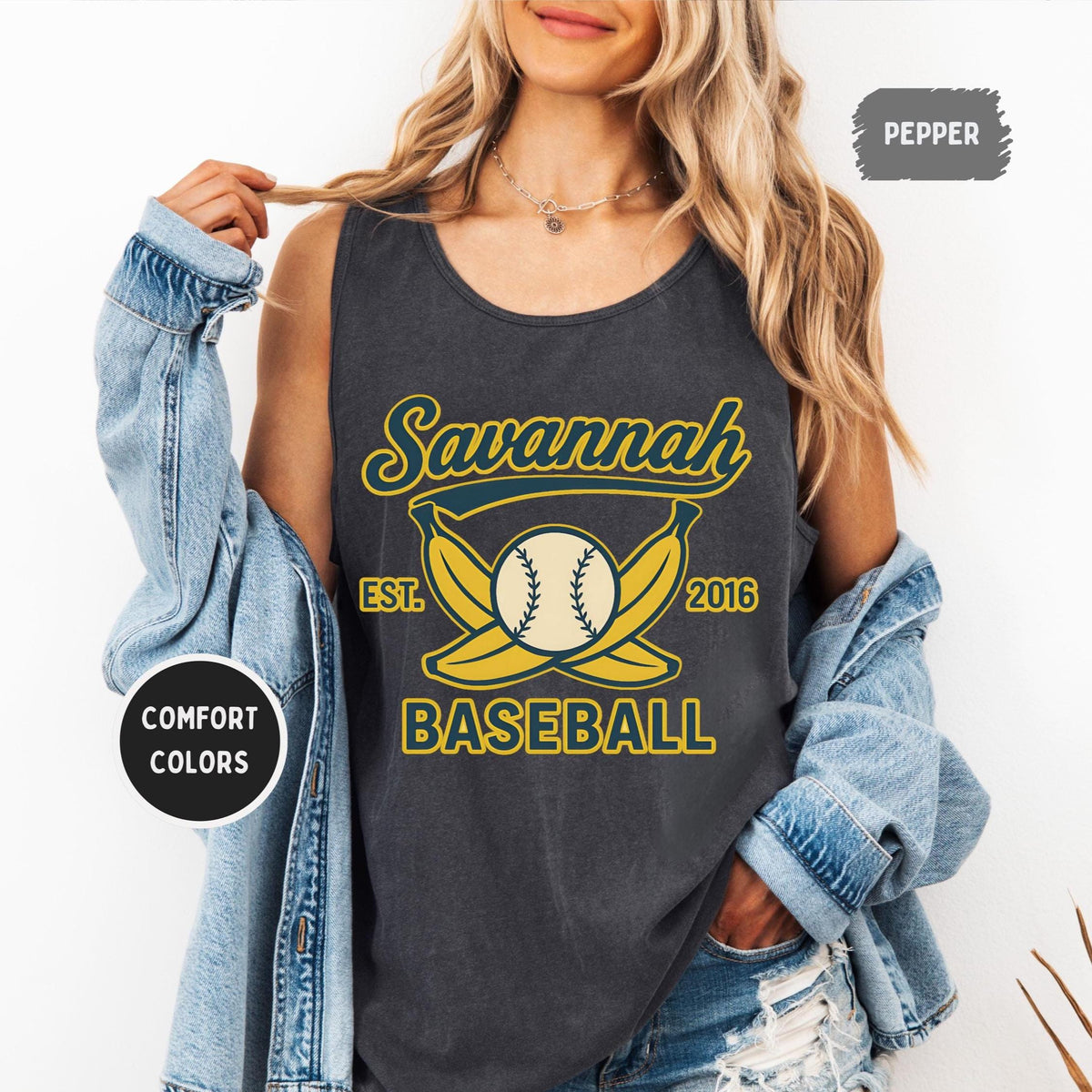 Savannah Baseball Tank Top Comfort Colors Unisex GarmentDyed Sleeveless Shirt Banana game Tank Bananas fan Athletic Top Soft Cotton Tank Top – Soft Feel · Trending Graphic Apparel
