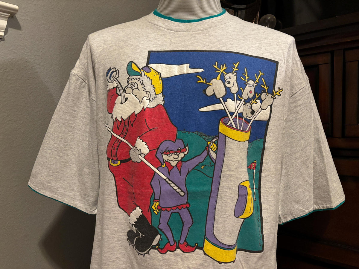 Vintage 9039s Santa Claus Going Golfing Funny Christmas Tshirt XL Graphic Tee – Premium Graphic · Great Gift For Fans