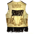 Vintage 1970s Western Leather Vest Medium Brown Snap Button Fringe Graphic Tee – Bold Style · Perfect For Daily Wear