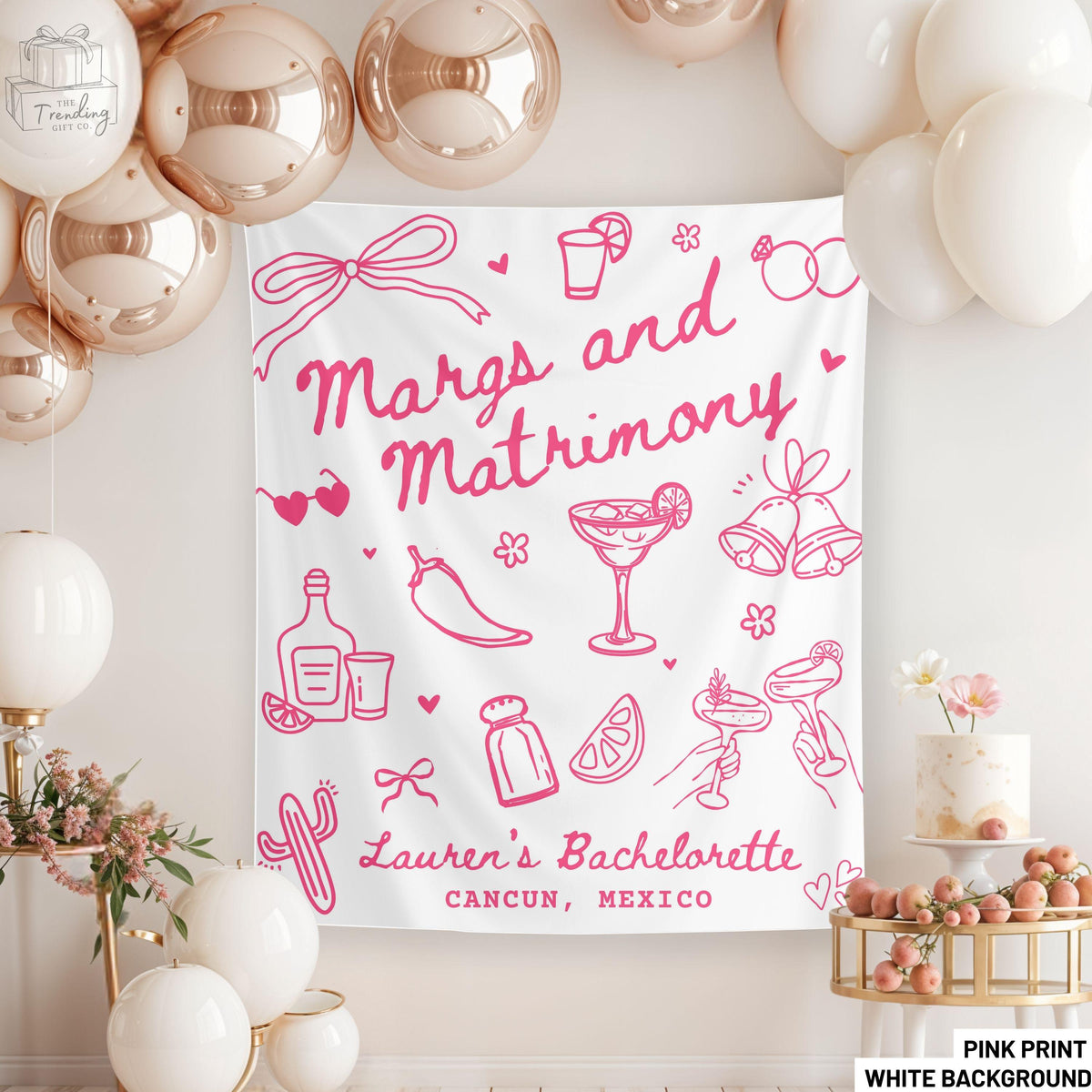 Margs and Matrimony Bachelorette Banner Mexico Bach Decor Custom Bachelorette BackdropBeach Bridal Shower TapestryMargarita Welcome Sign Graphic Tee – Easygoing Wear · Trending Graphic Apparel