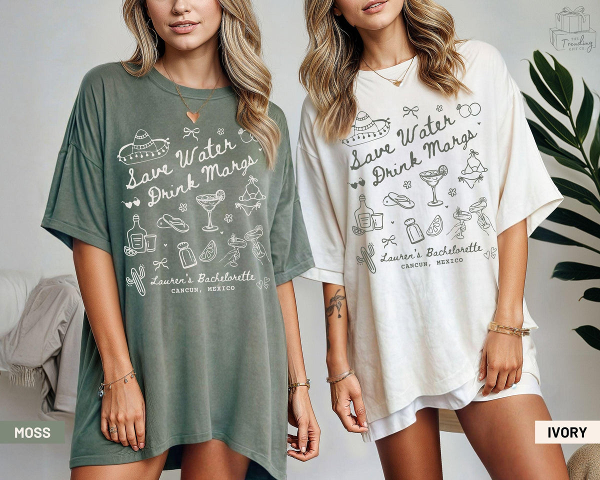 Save Water Drink Margs Mexico Bachelorette Shirt Custom Beach Bridal Party TShirt Girls Trip Tees Cabo San Lucas Luxury Tropical Bach Merch Graphic Tee – Warm & Stylish · High-Quality Print