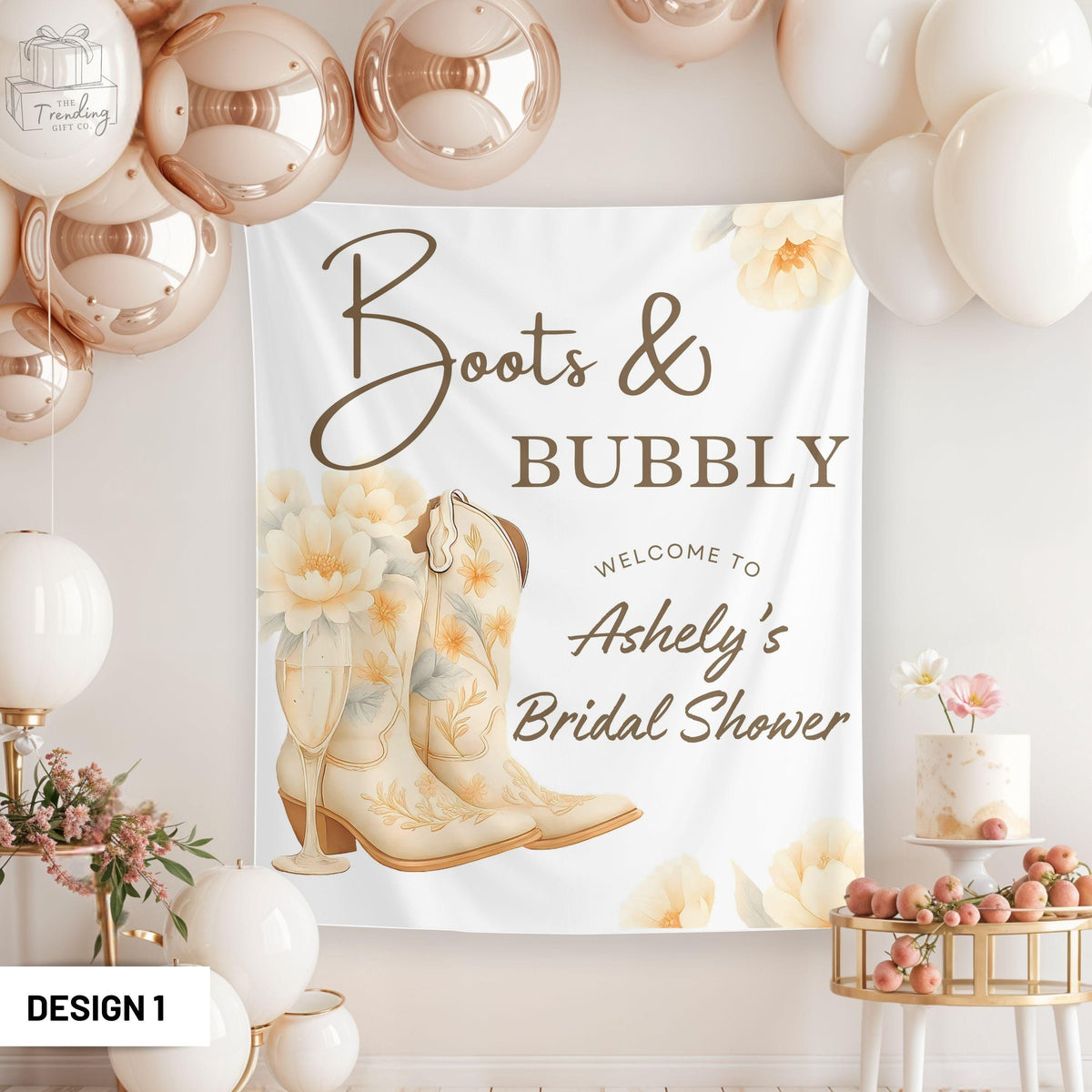 Boots and Bubbly Wildflower Banner Bridal Shower SignWestern Wedding TapestryCustom Bachelorette Welcome Sign Champagne Themed Bach Decor Graphic Tee – Soft Feel · Trending Graphic Apparel