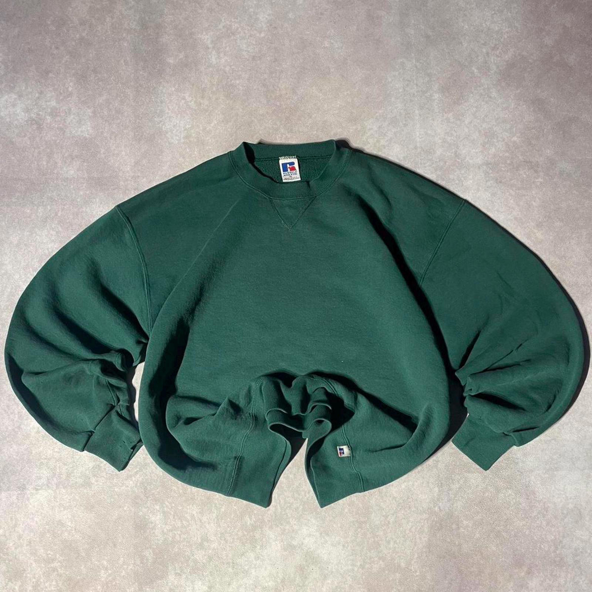 Vintage 90s Russell Athletics Forest Green Crewneck Sweater Graphic Tee – Aesthetic Look · High-Quality Print