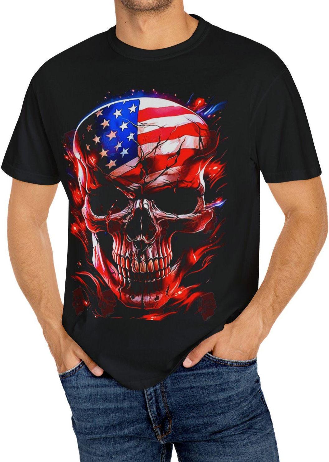 Patriotic Skull Graphic T Shirt Unisex American Flag Tee Stylish Vintage Wear Casual Outing Memorial Day Patriotic Gift Graphic Tee – Bold Style · Great Gift For Fans