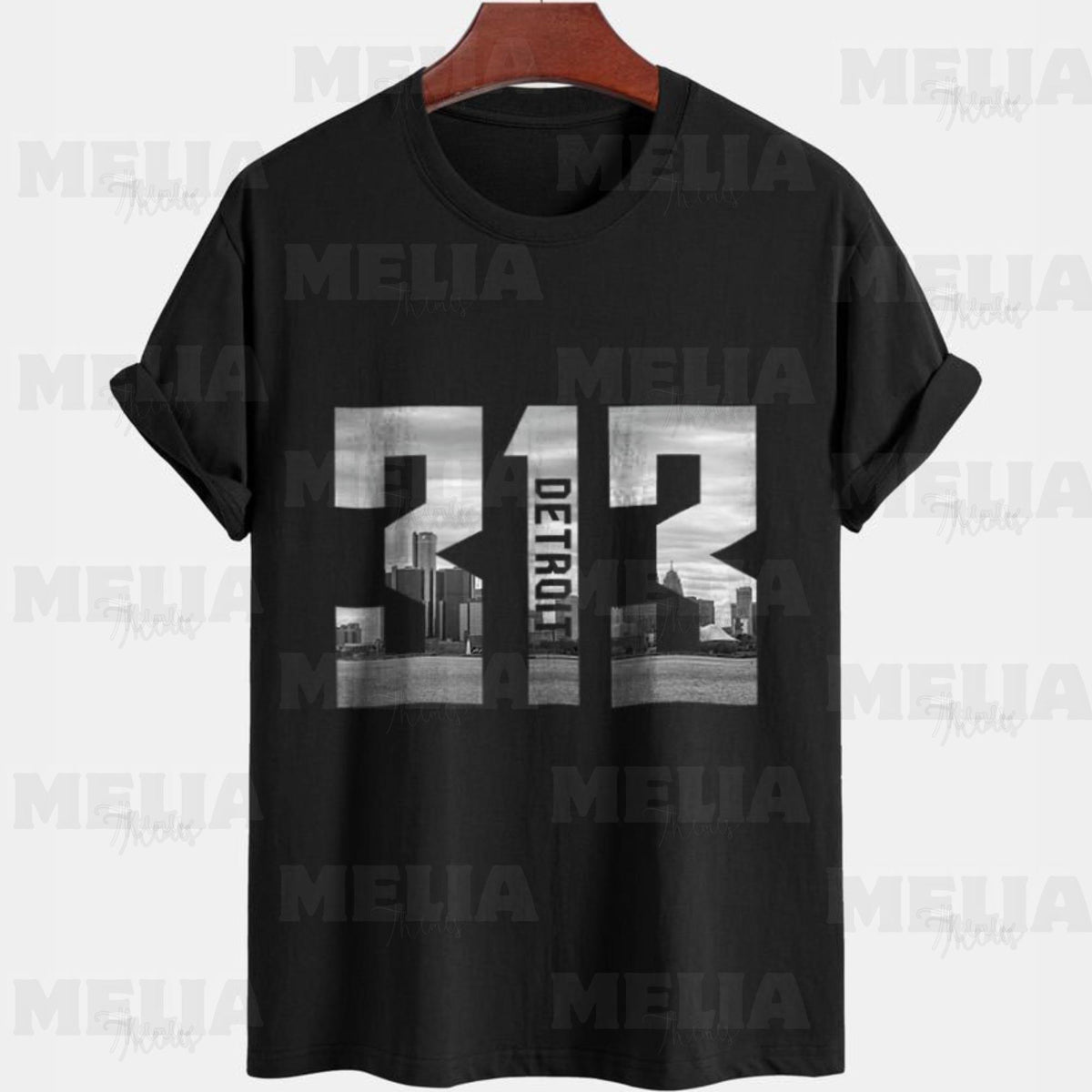 Vintage Detroit Skyline PNG Design 313 Area Code Retro T Shirt Graphic Hometown Pride Michigan Cityscape Art for Digital Download Graphic Tee – Soft Feel · High-Quality Print